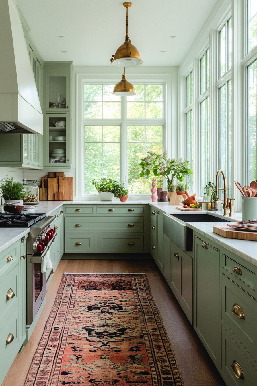 Eclectic green cabinets