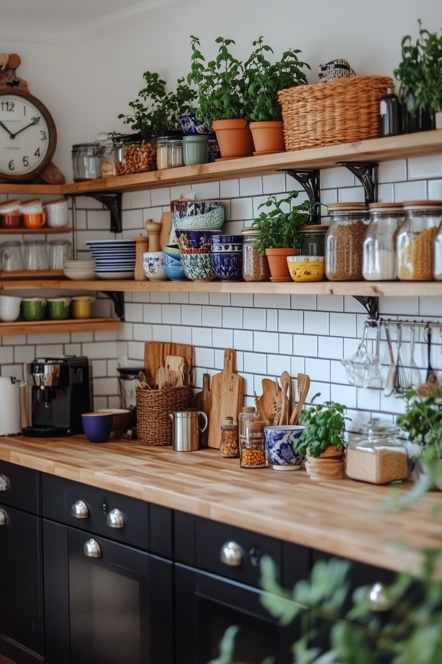 Open shelves for practicality and aesthetics