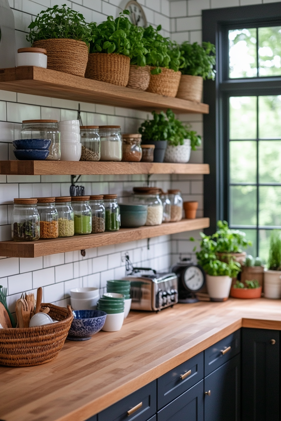 Open shelves for practicality and aesthetics