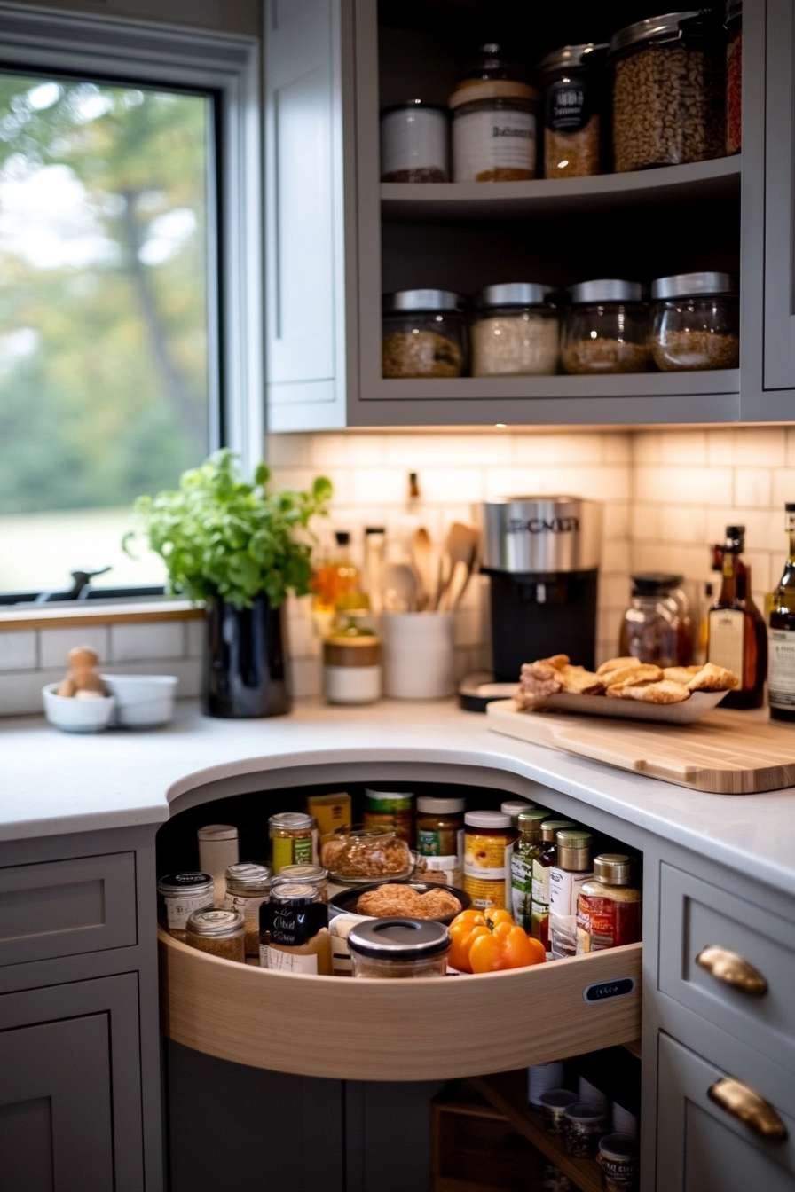 Maximize corner space with lazy Susans or corner drawers