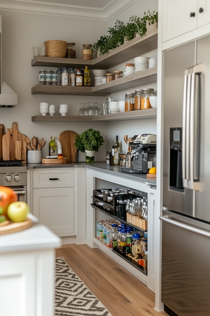 Accessible storage on open shelves