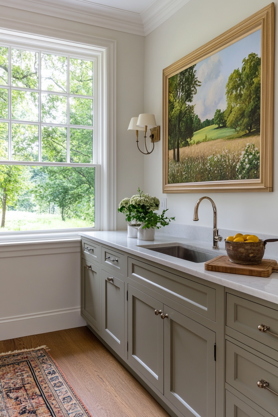 Unique piece of art or large mirror in the kitchen