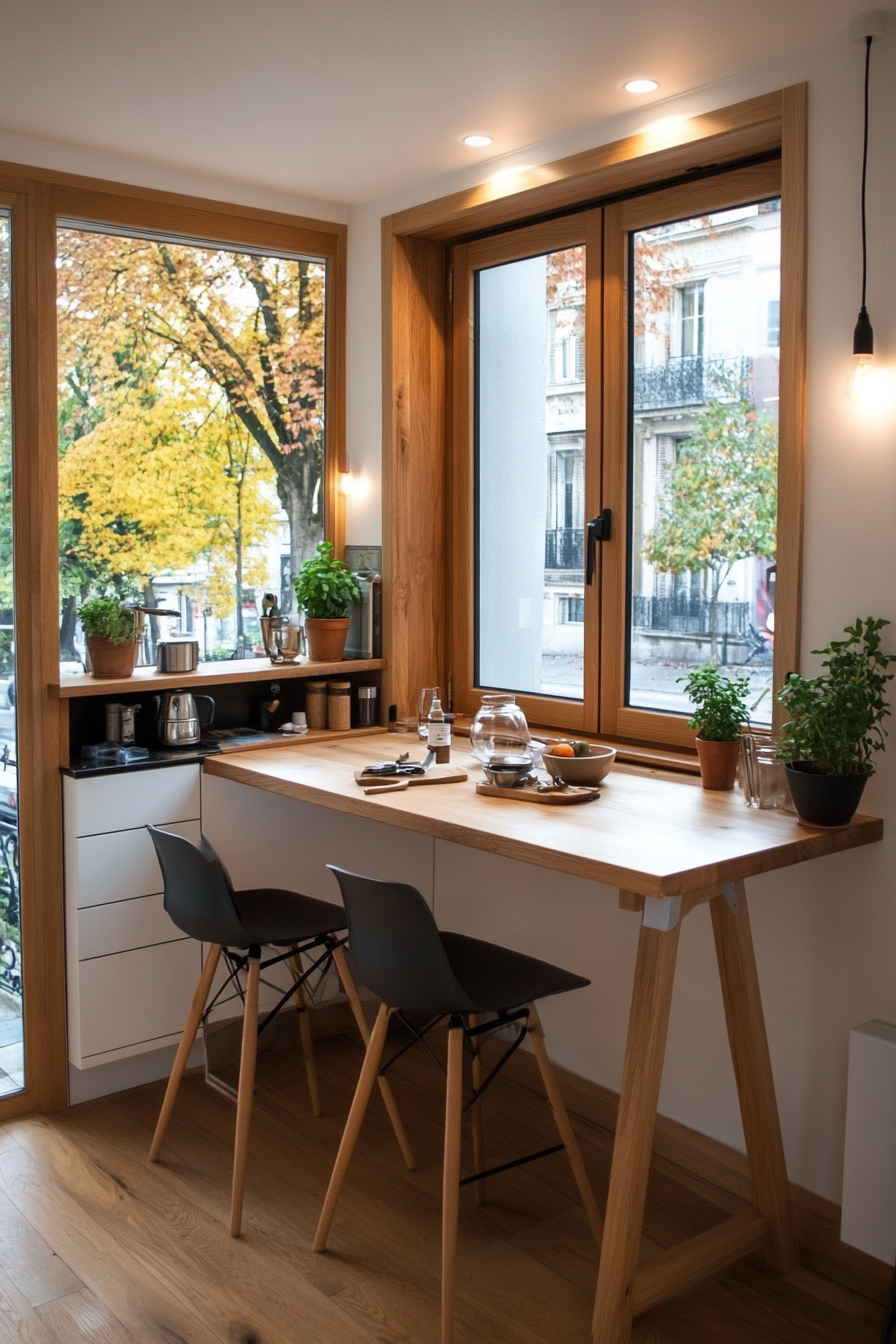 Fold-out tables in the kitchen