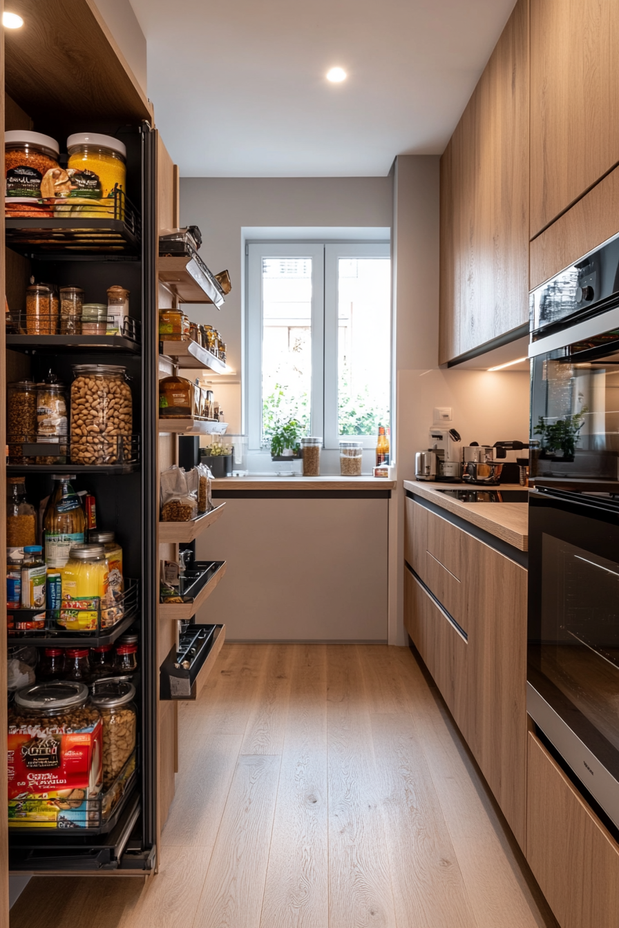 Pull-out pantries in the kitchen