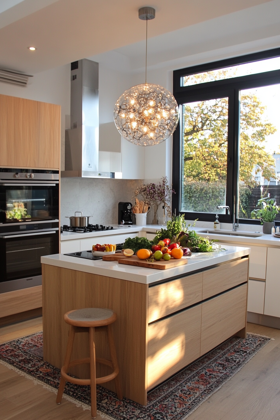 Statement lighting fixtures in the kitchen