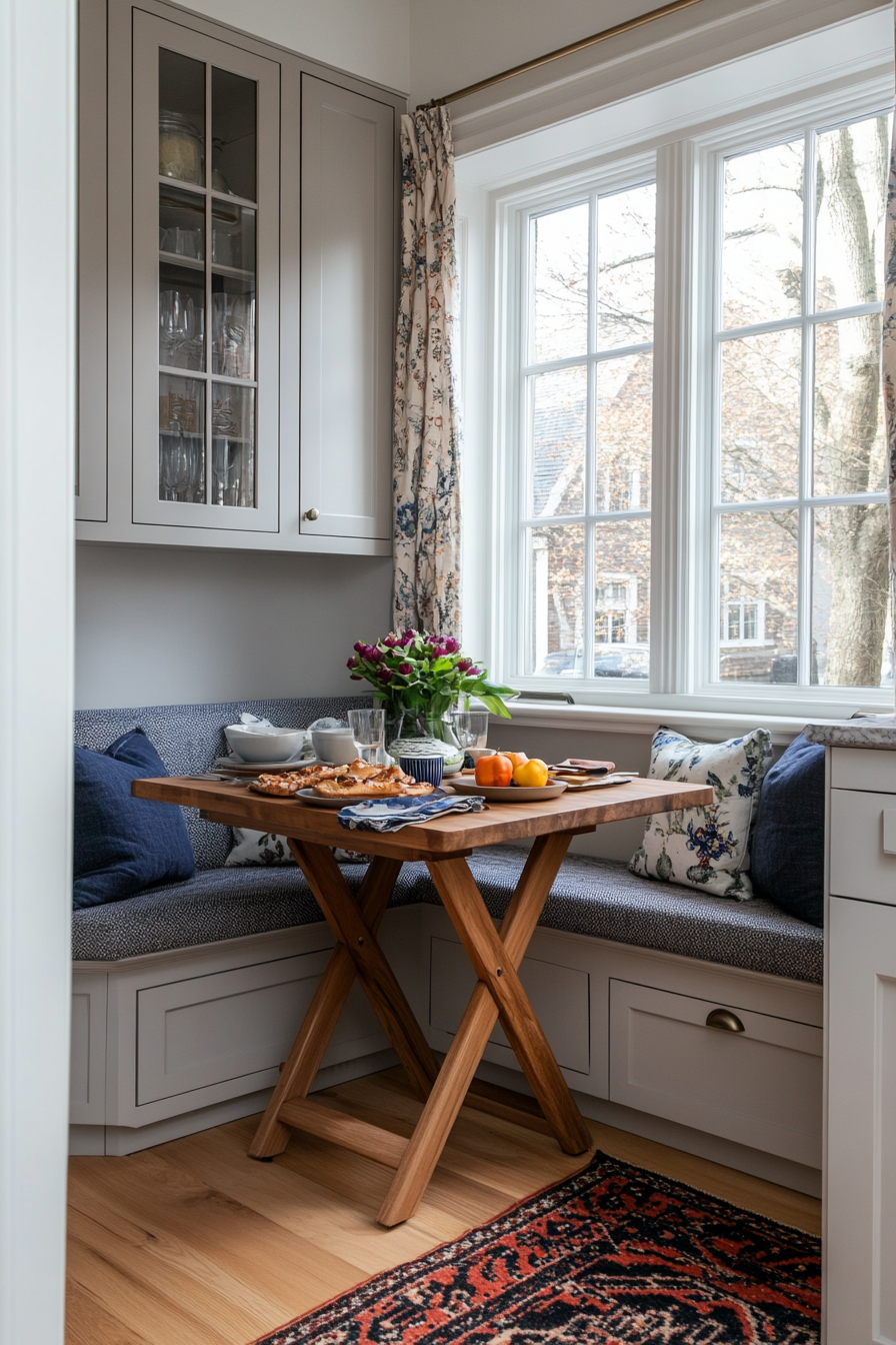 Built-in benches with storage space in the kitchen