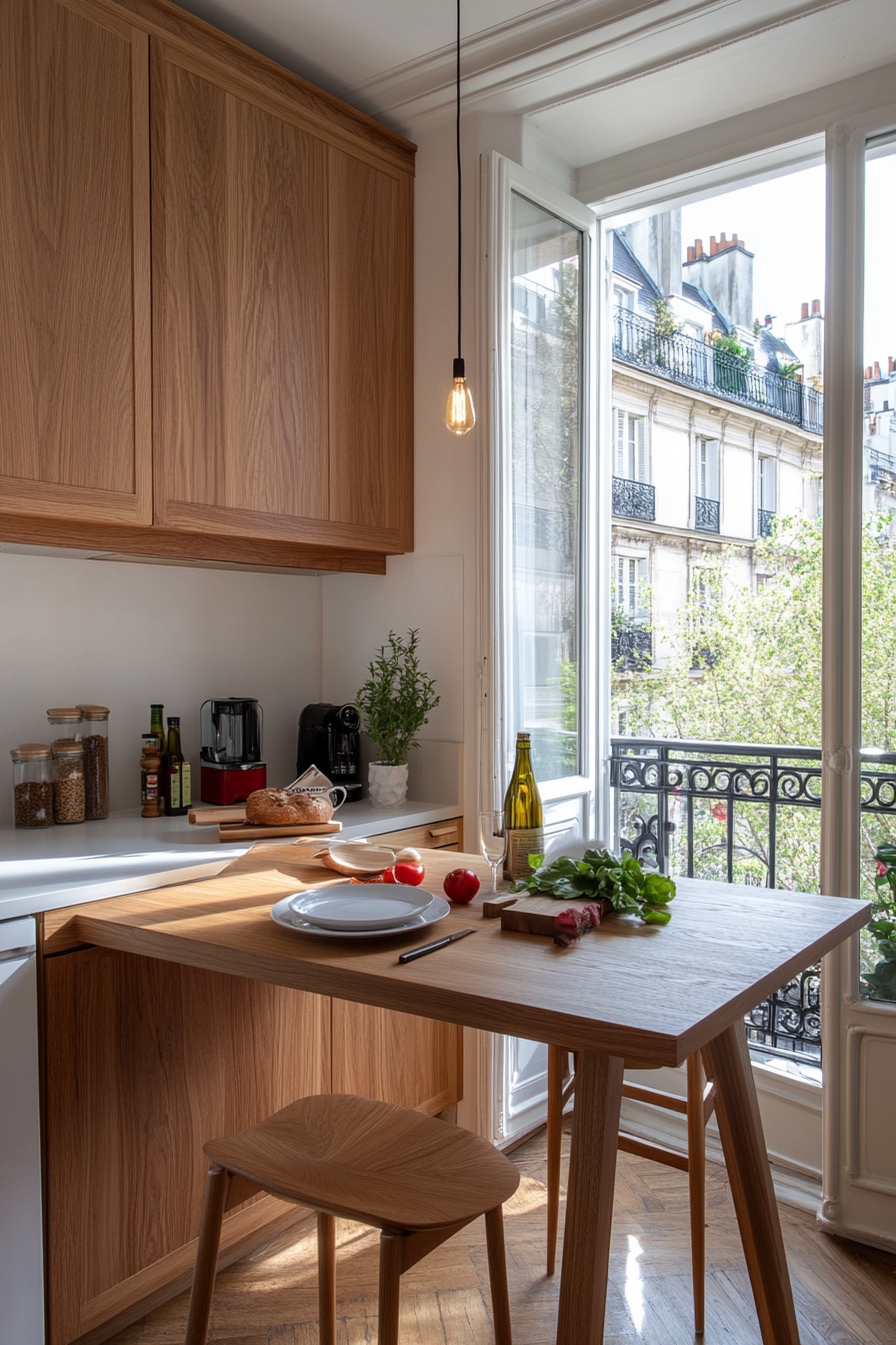 Wall folding table in the kitchen