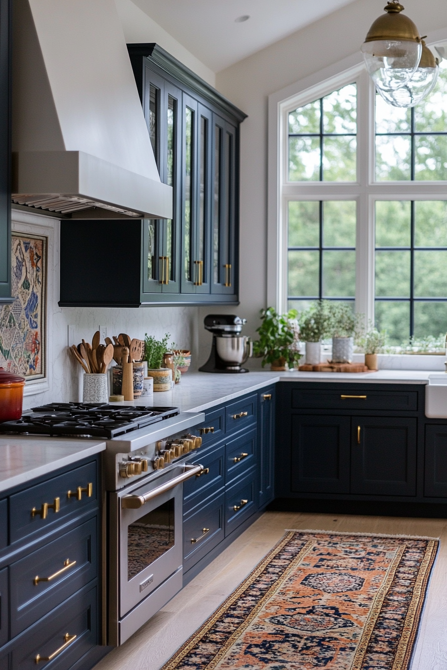 Bright blue kitchen cabinets