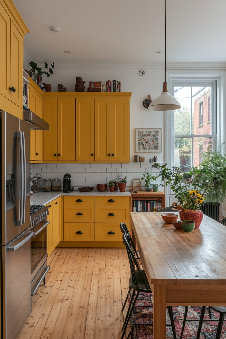 Two-tone cabinets with vibrant base cabinets