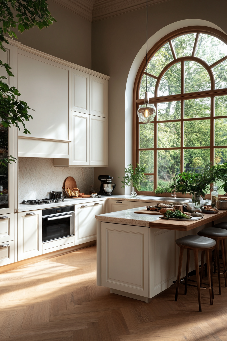 Tall white kitchen cabinets