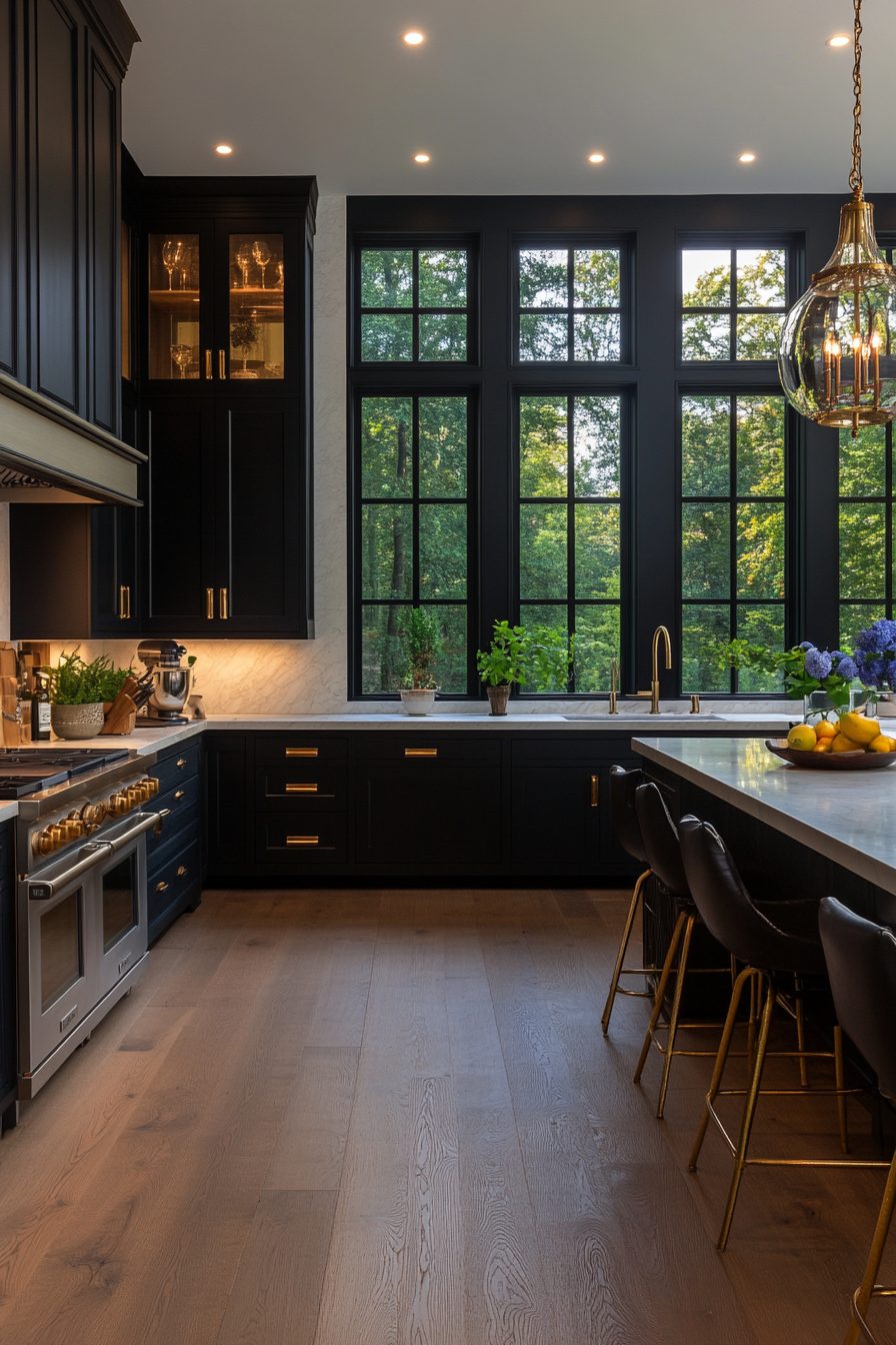 Two-tone navy and white cabinets