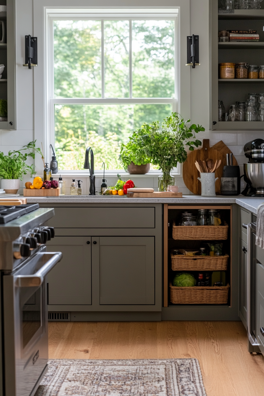 Corner cabinets with pull-out shelves