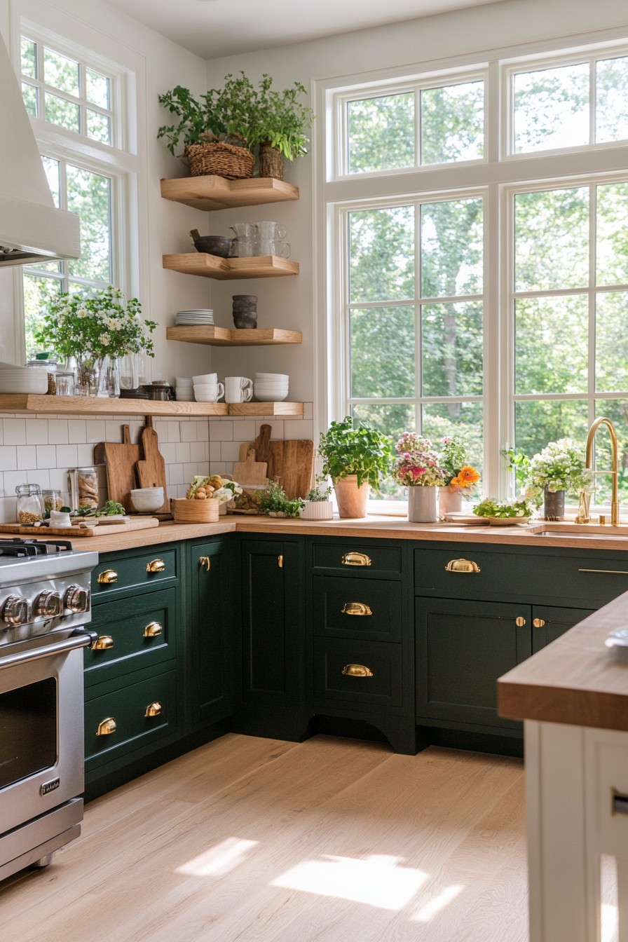 Potted herbs in a rustic farmhouse kitchen