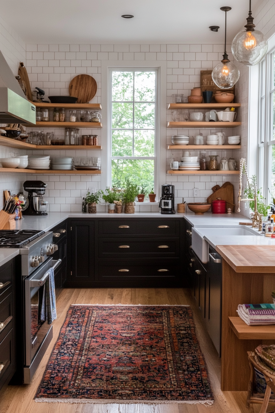 Mixture of open shelving and closed storage