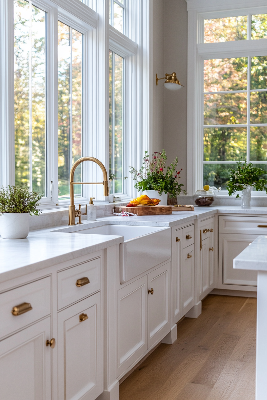 White shaker style transitional kitchen cabinets