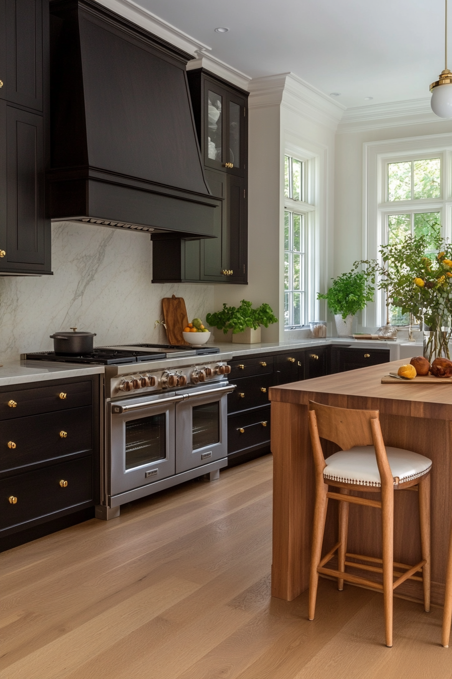 White shaker cabinets with brass hardware