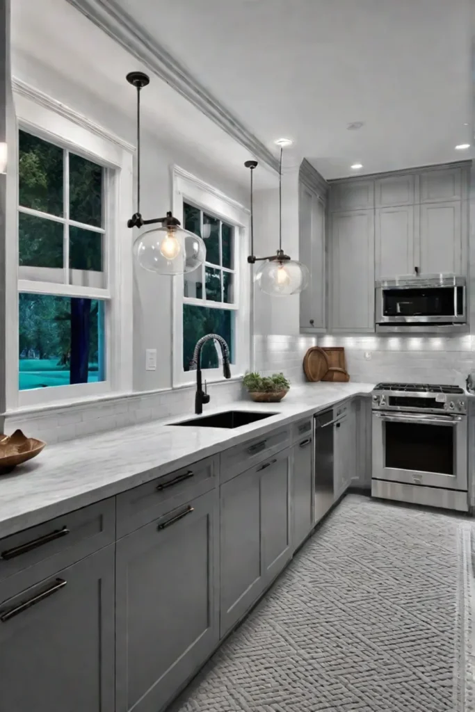 Close-up of kitchen backsplash tiles and countertop material highlighting the attention to detail in a small kitchen renovation