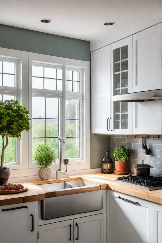 Industrial chic small kitchen with dark gray cabinets, stainless steel appliances, exposed brick walls and lighting with Edison bulbs