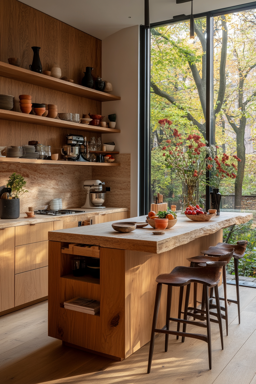 Compact kitchen island with fold-out extension