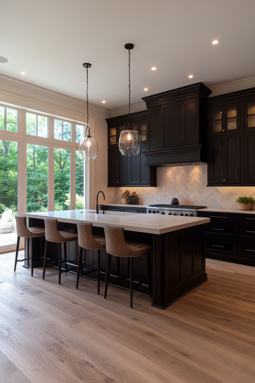 Kitchen island with seating and bar stools