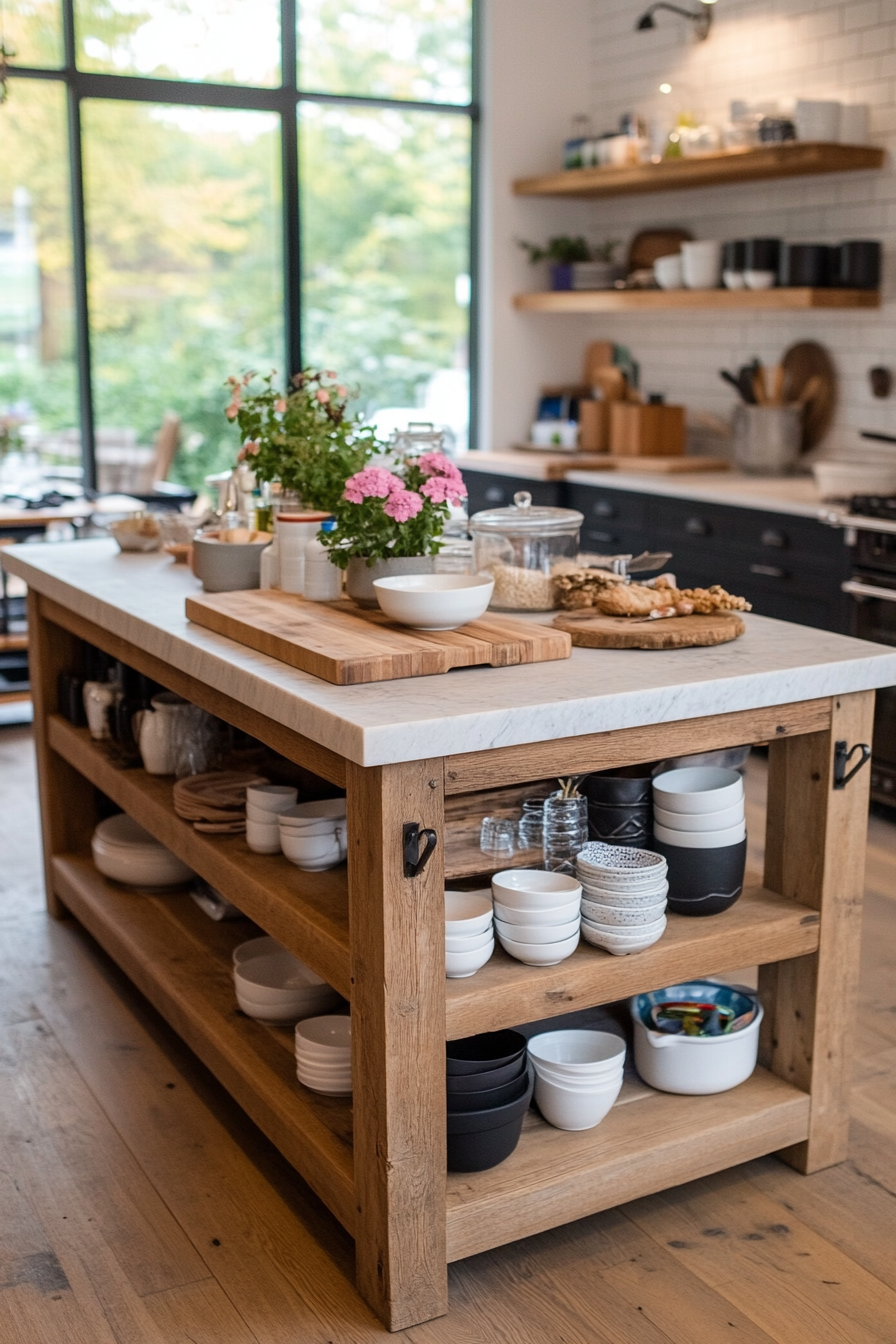 Rustic kitchen island with natural materials