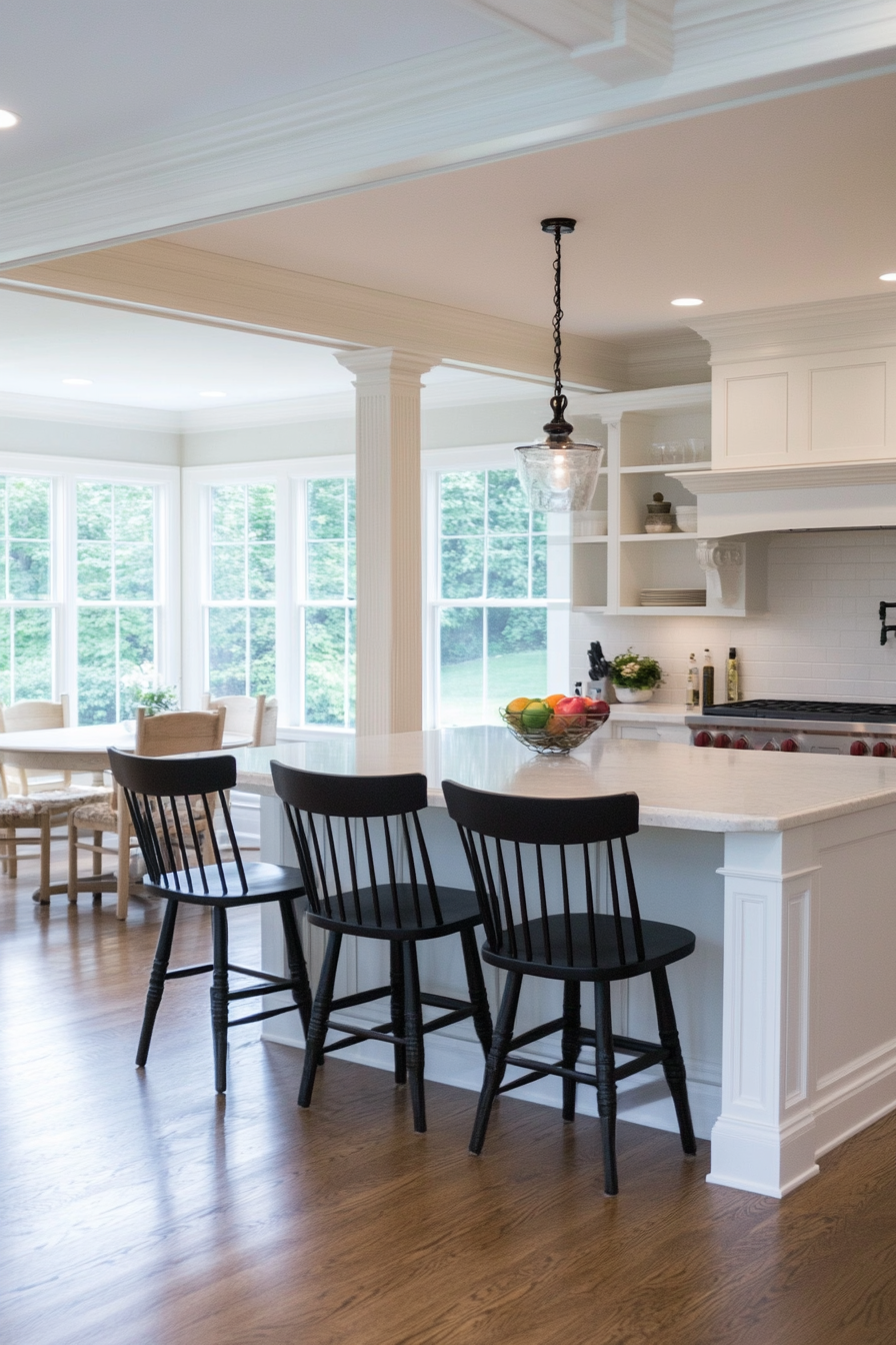 Kitchen island with decorative columns