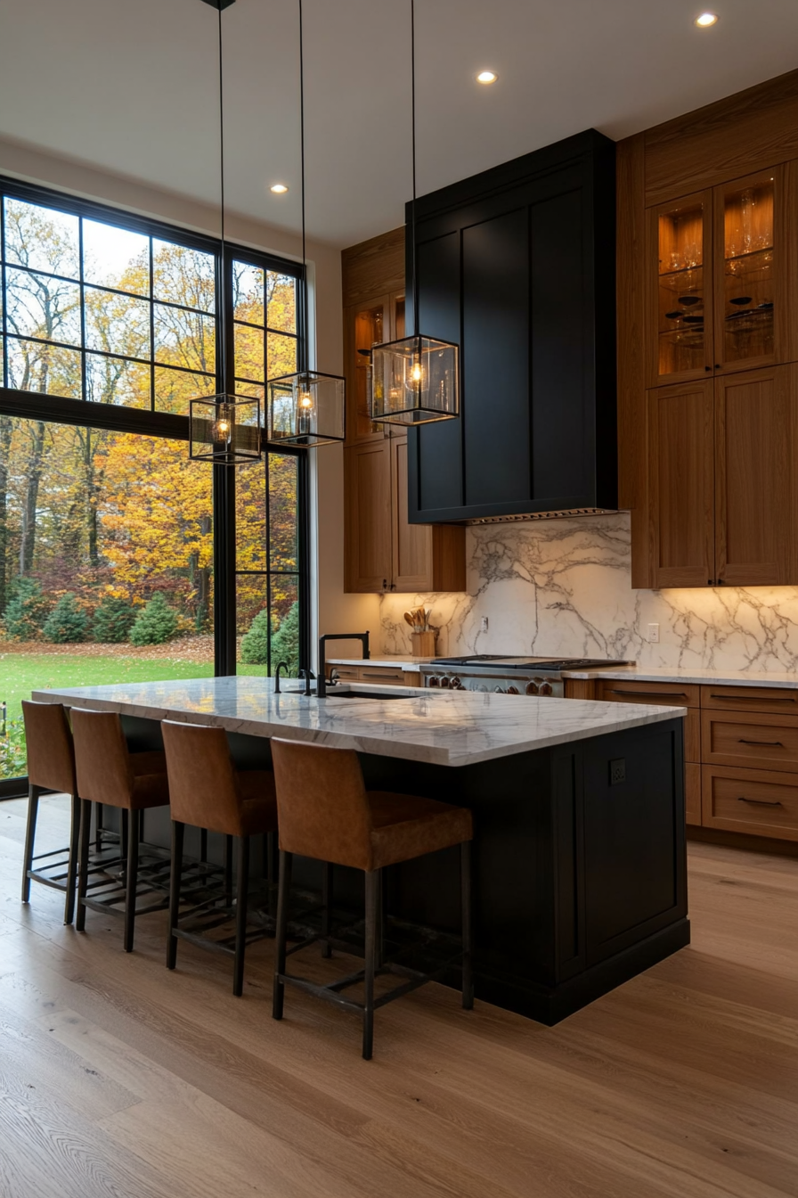 Large kitchen island with integrated appliances