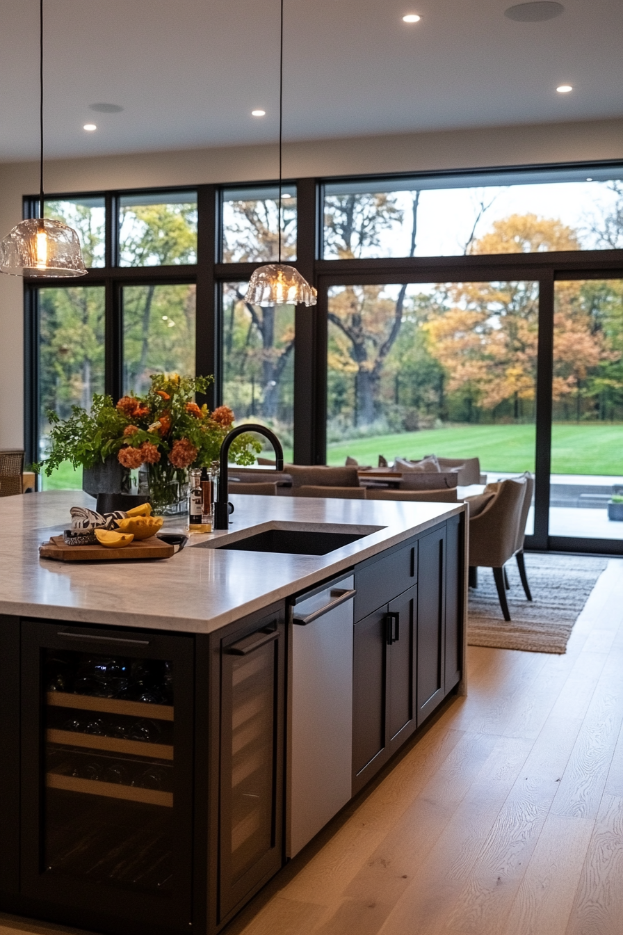 Kitchen island with built-in sink