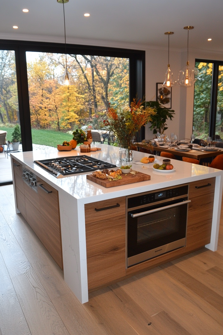 Modern kitchen island with built-in appliances