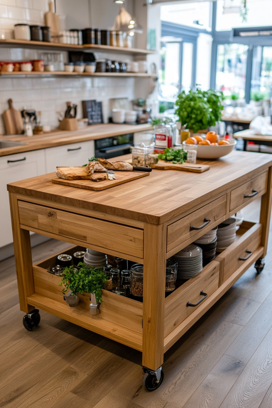 Mobile kitchen island with wheels