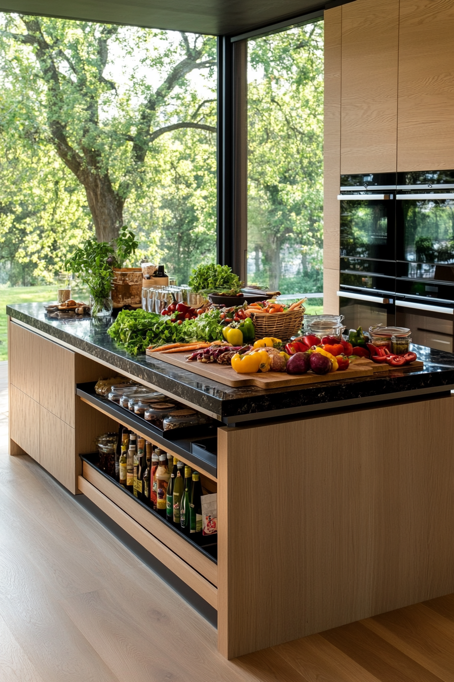 Multifunctional kitchen island with smart storage space