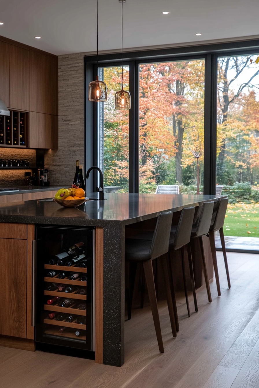 Kitchen island with integrated wine storage