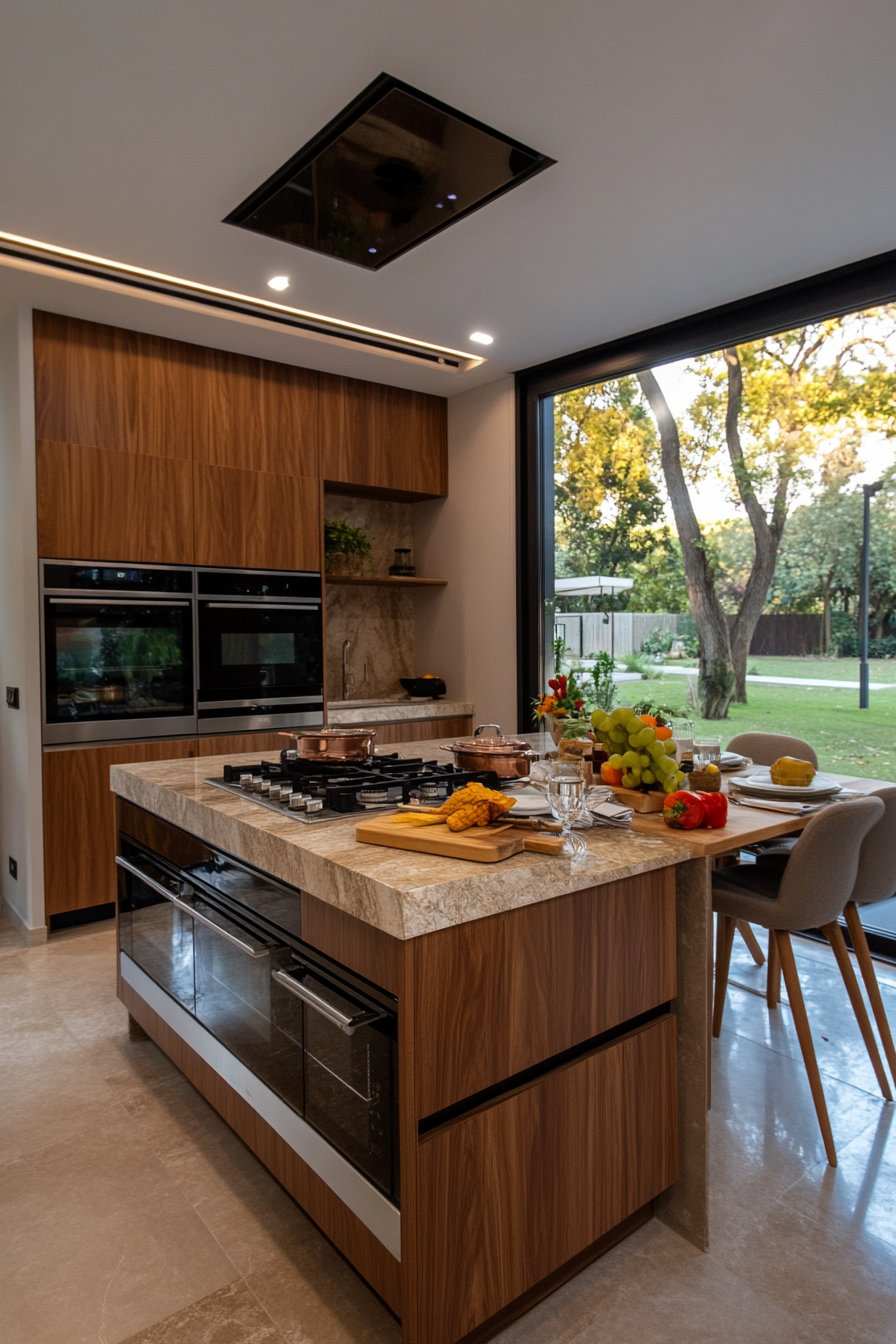 Kitchen island with built-in appliances