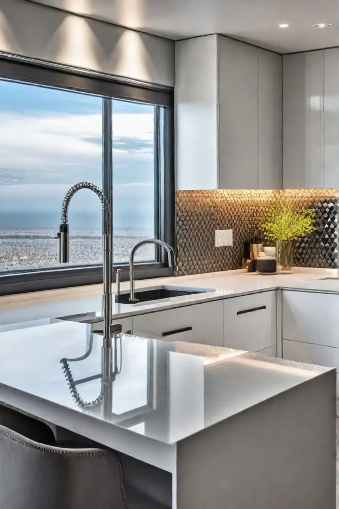 Minimalist small kitchen with luxurious furnishings