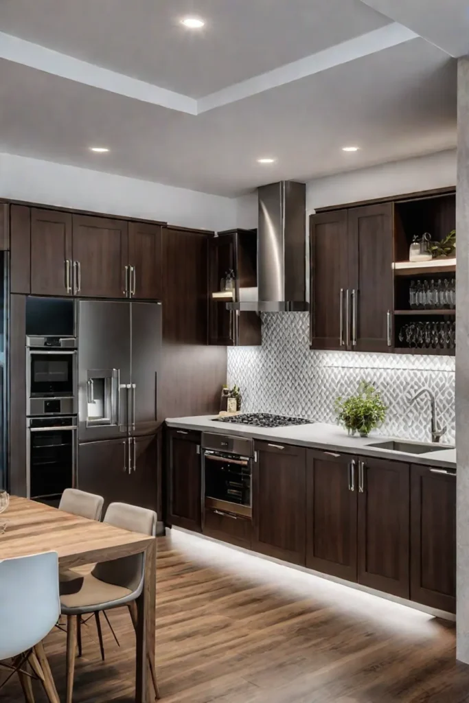 Patterned tile backsplash in a small kitchen