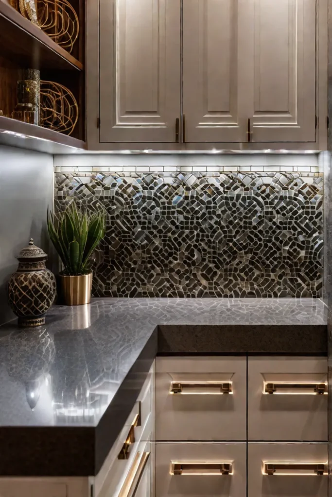 Under cabinet lighting in a luxury small kitchen