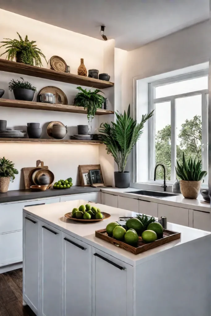 Design open shelves in a kitchen