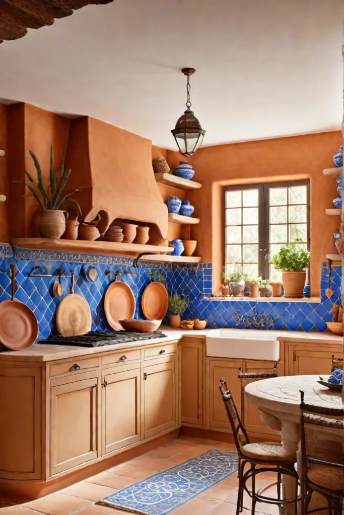 Warm ocher walls and vibrant colors create a Mediterranean atmosphere