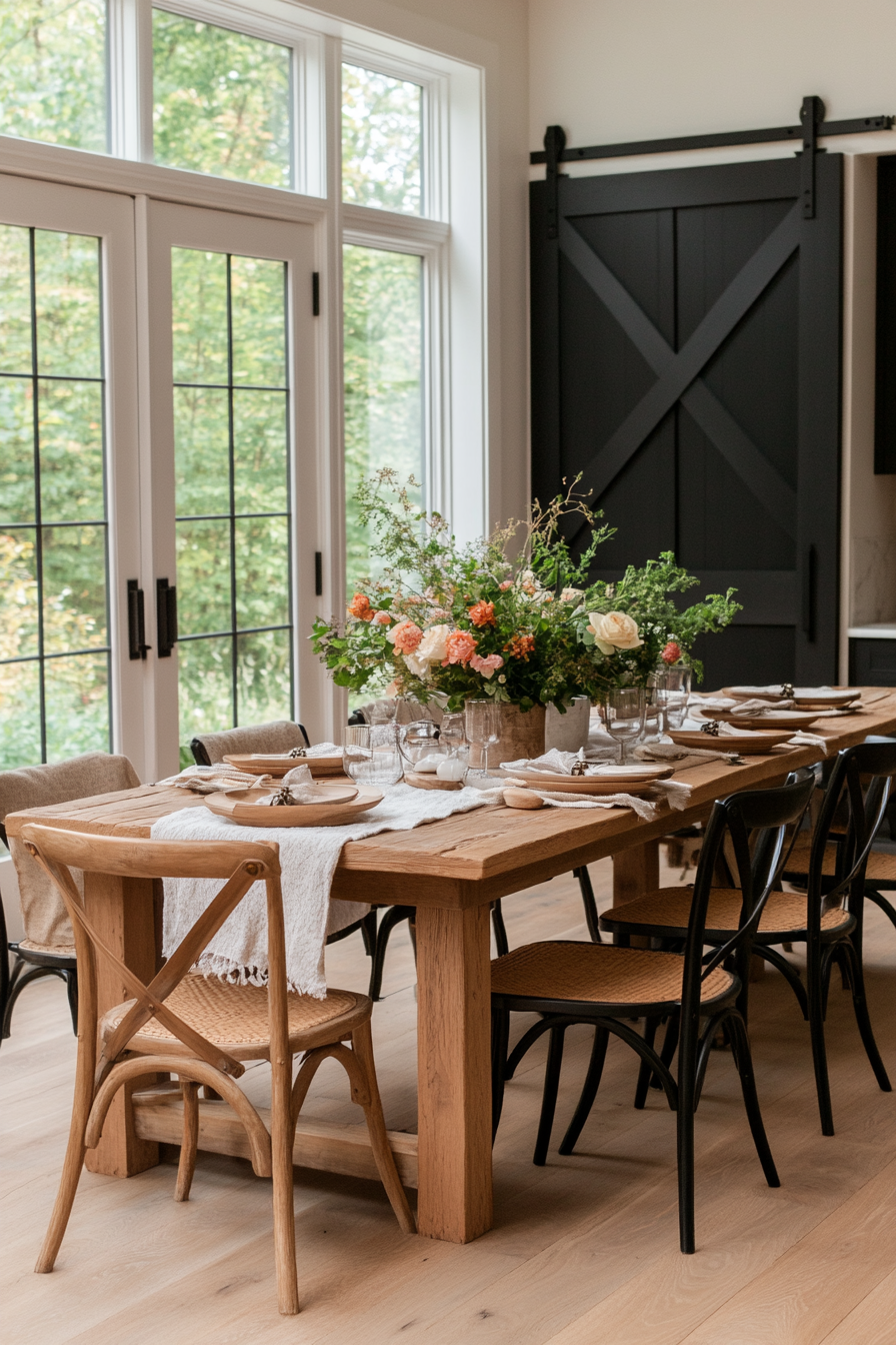 Large wooden farm table