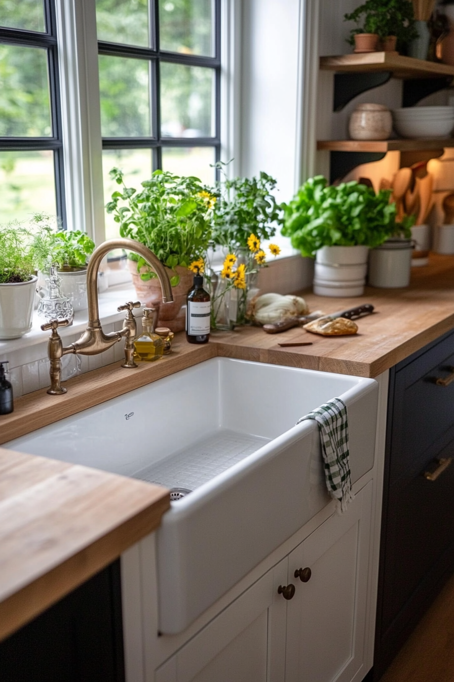 Farmhouse sink in a modern kitchen