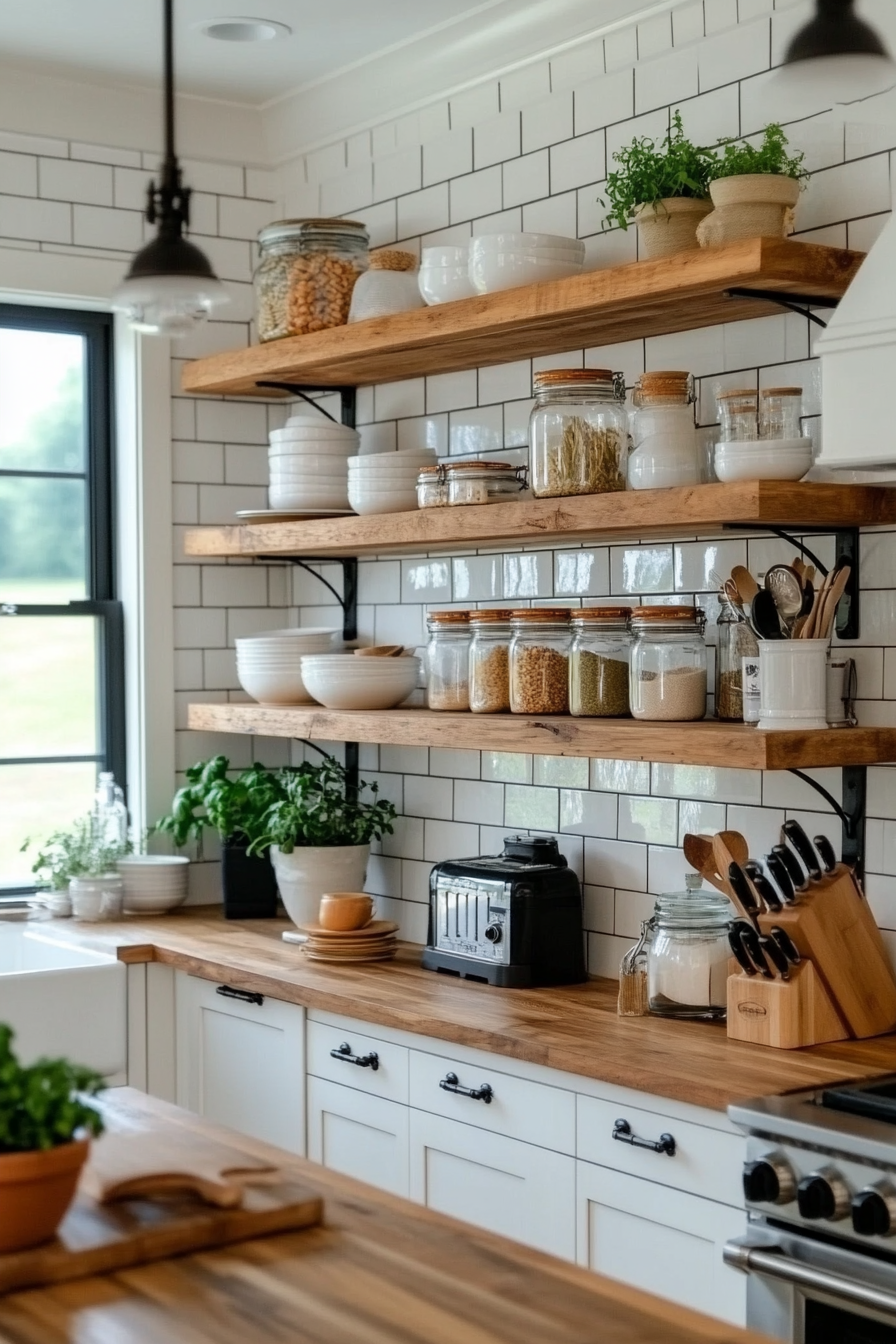 Open wooden shelves