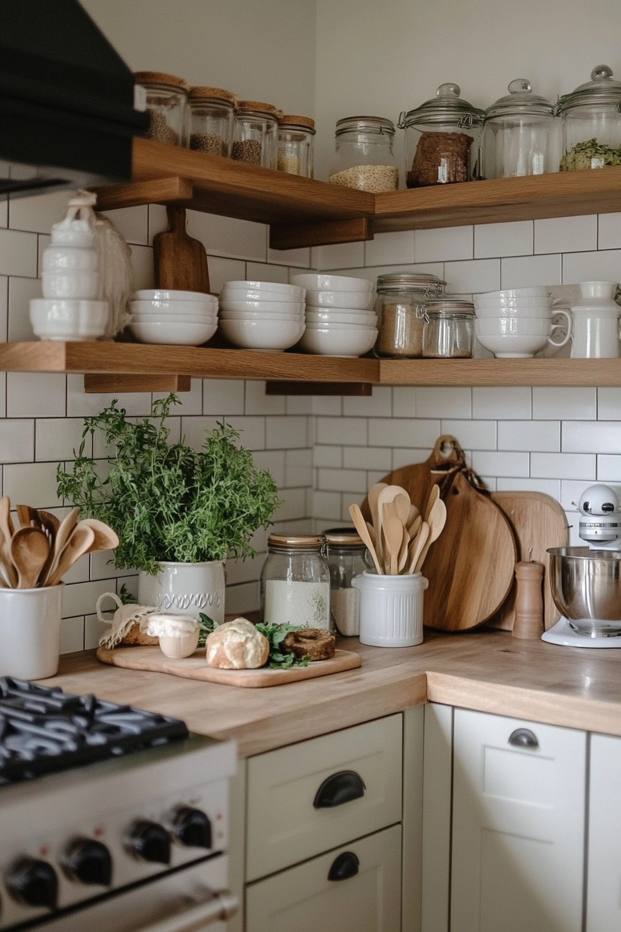 Open wooden shelves