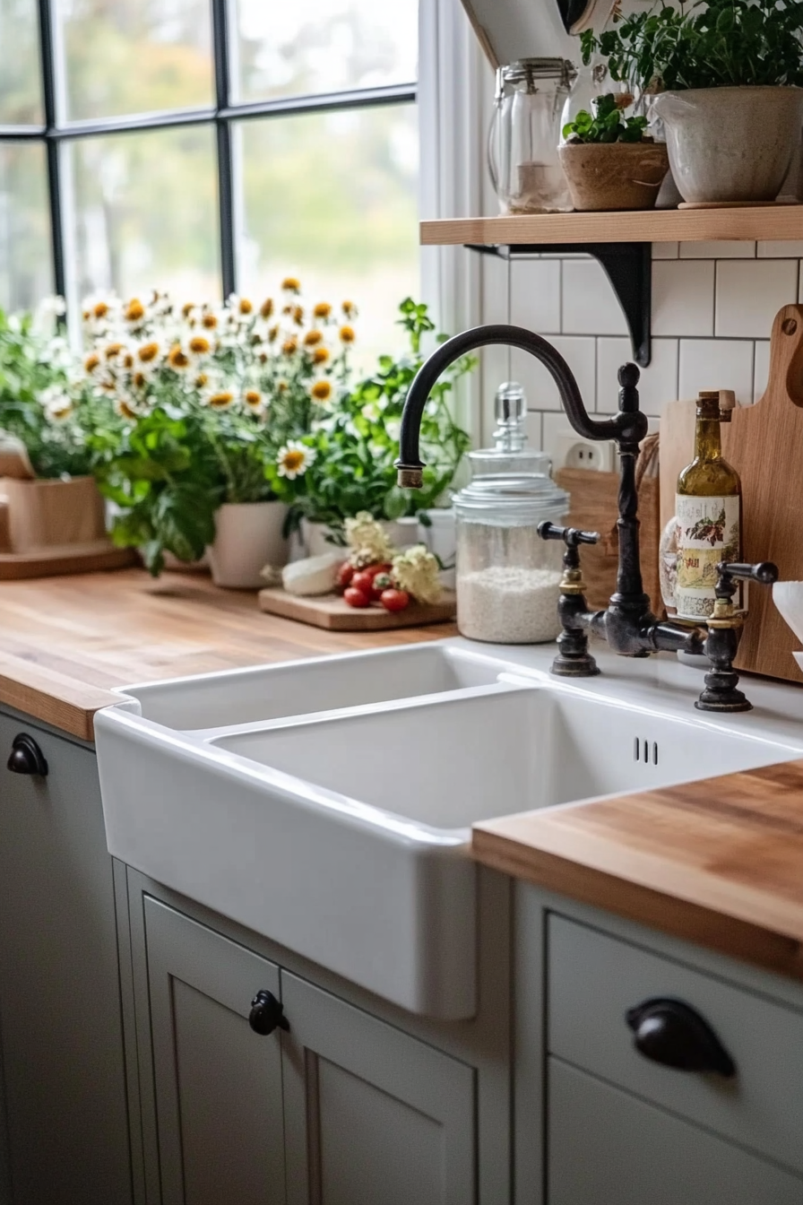 Farmhouse sink in a modern kitchen