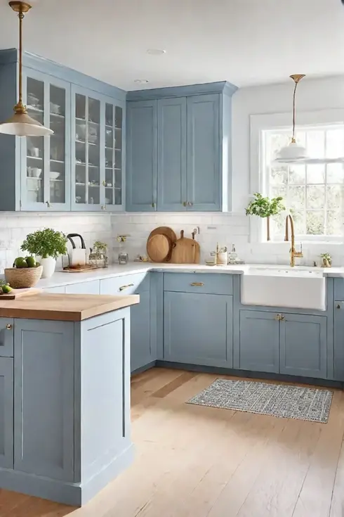 Calming kitchen design with soft blue tones