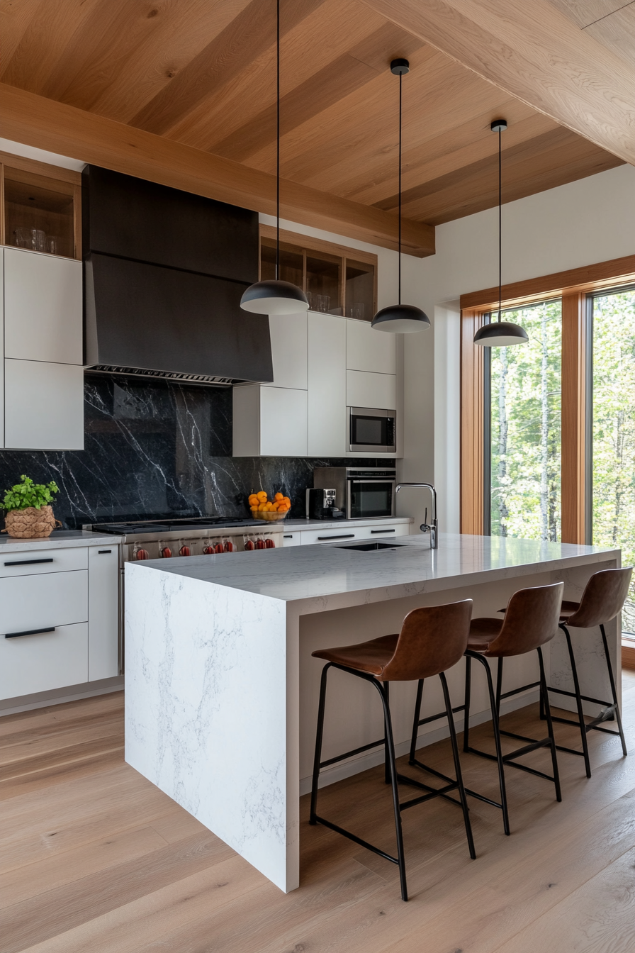 Sleek, flat, modern white cabinets with integrated handles