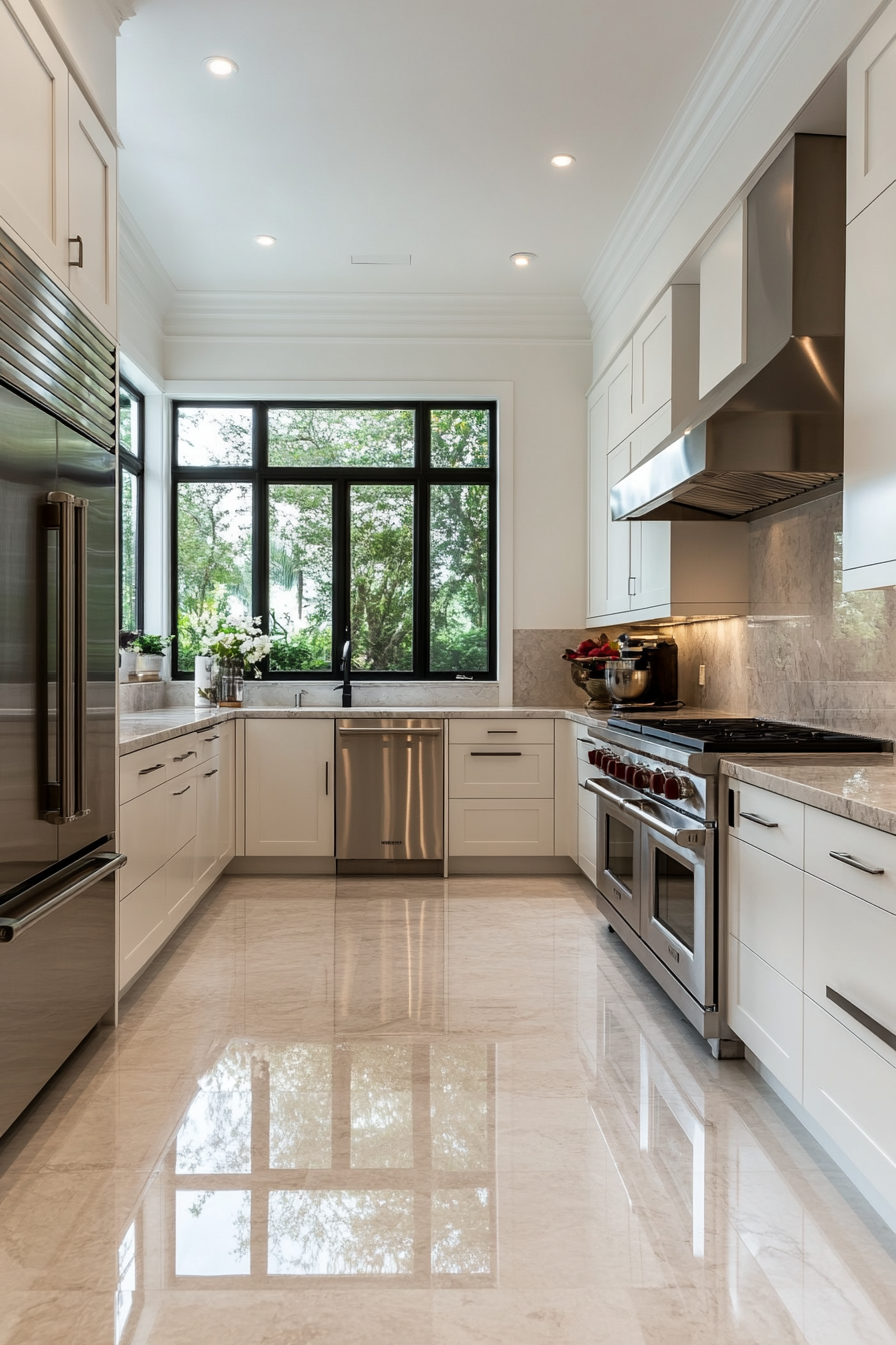 Sleek, flat, modern white cabinets with integrated handles