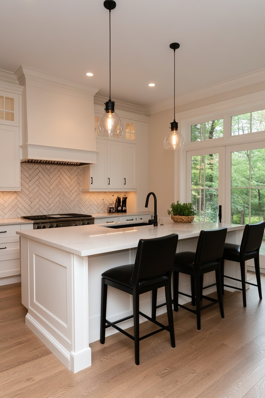 White transitional cabinets with clean lines and simple profiles