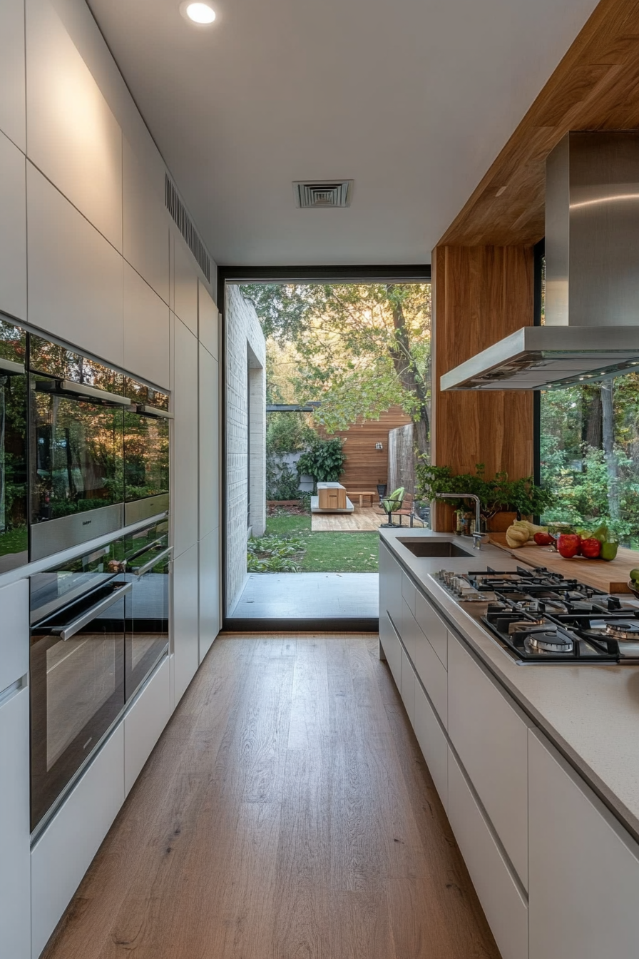 Minimalist white cabinets with flat doors and integrated handles