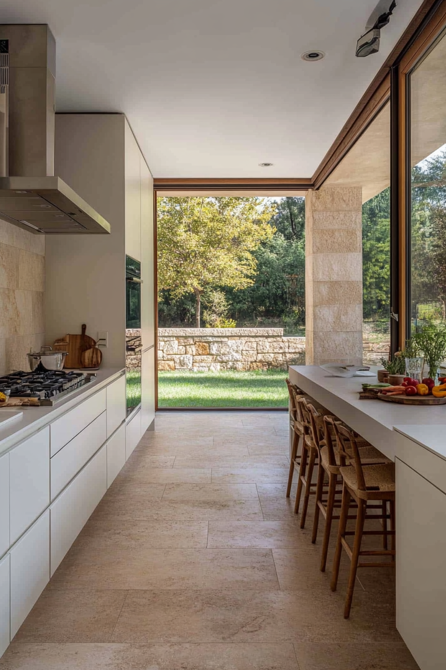 Minimalist white cabinets with flat doors and integrated handles