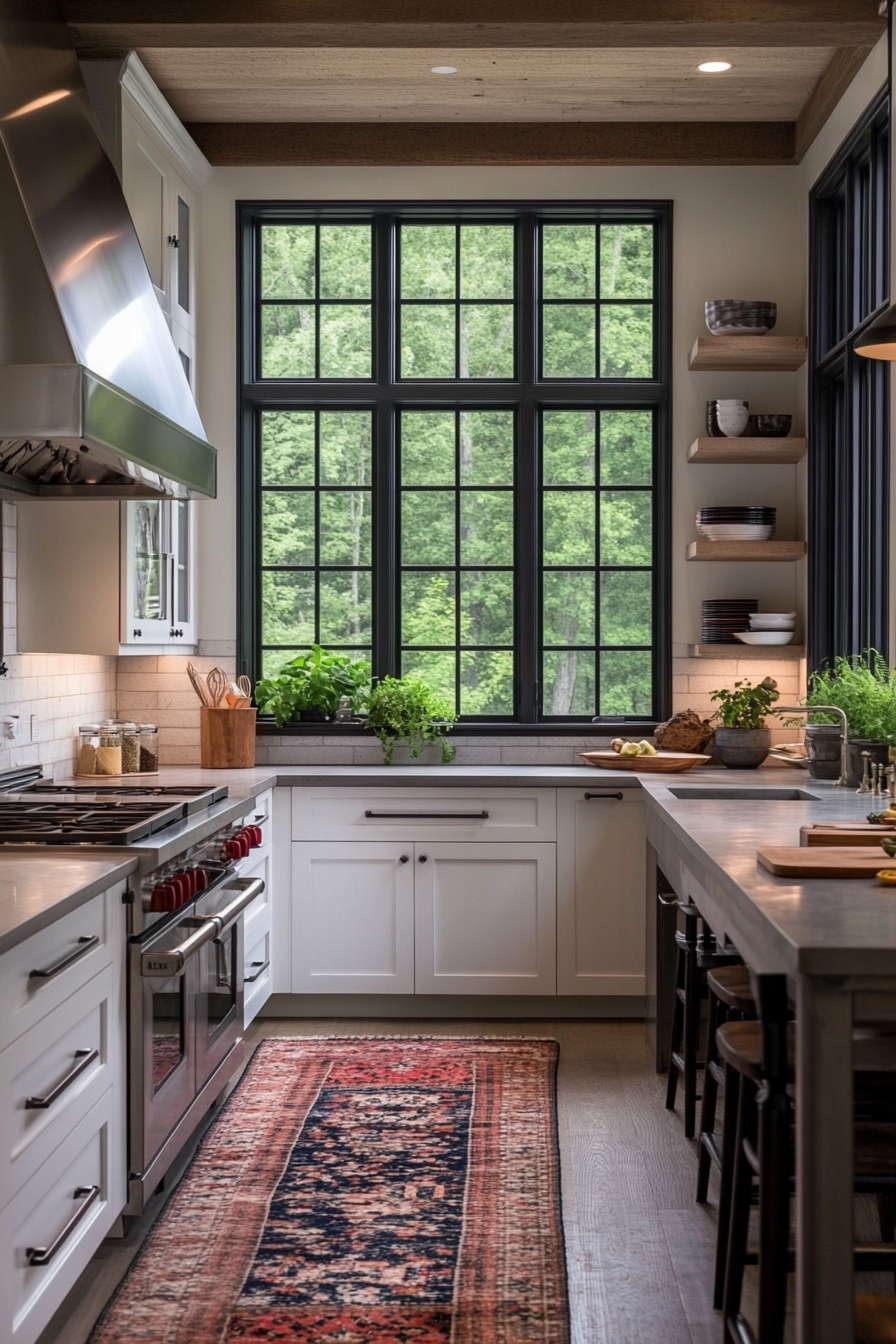 Industrial white cabinets with sleek lines and metal accents